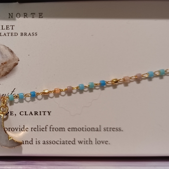 DOUBLE CHAIN LUNA NORTE MOONSTONE GEMSTONE BEADS CHARM ANKLET ONE SIZE FITS ALL - Picture 11 of 13